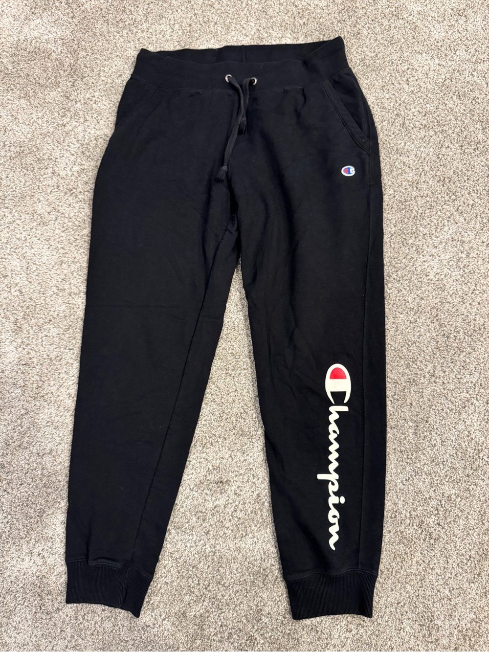 Champion Black Jogger Sweatpants with White & Red Logo